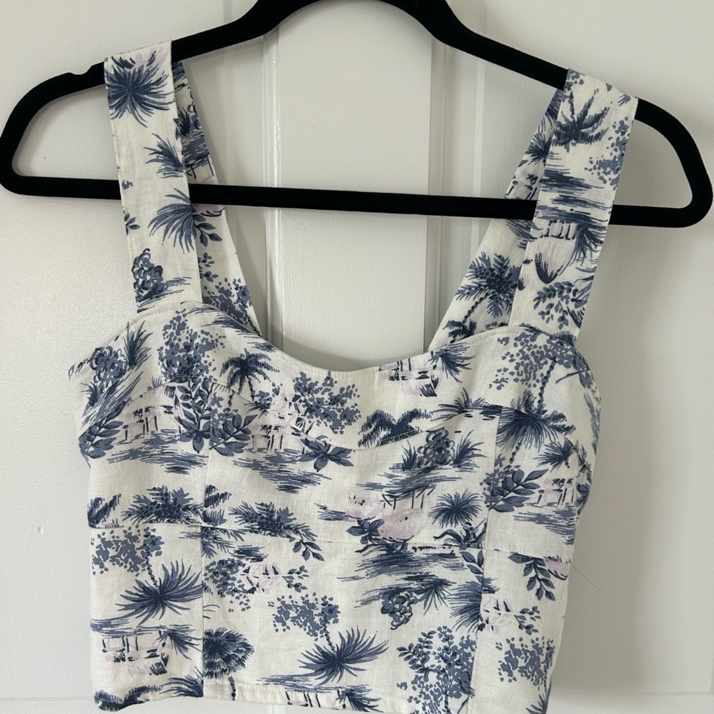 Linen Floral Print Top